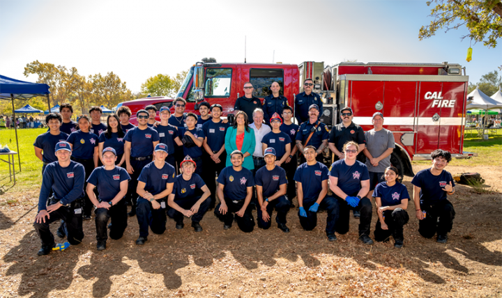 Senator Cortese photographed with Fire Science Academy volunteers
