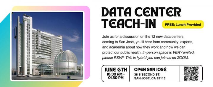 Graphic reading “Data Center Teach-In” with information about date, time, and location.