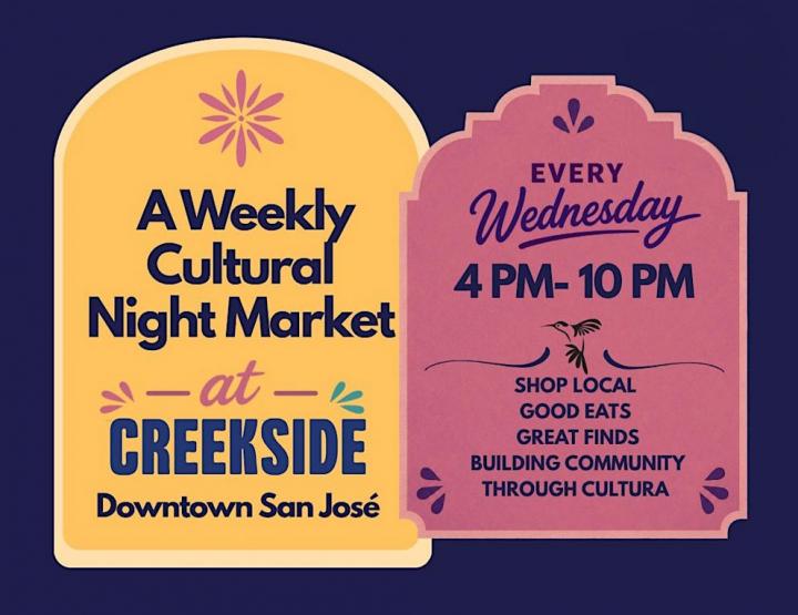 Graphic reading “A weekly cultural night market at Creekside”