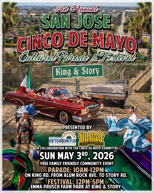 Graphic reading “3rd Annual San Jose Cinco de Mayo Cultural Parade &amp; Festival”