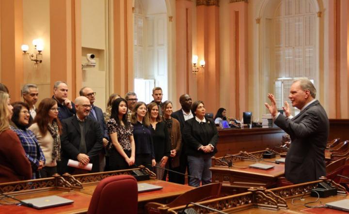 Senator Cortese addressing the Association of California School Administrators on the Senate floor