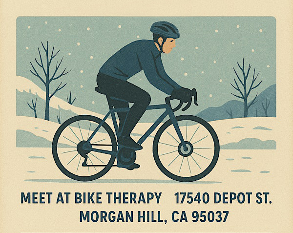 Informational graphic reading “Meet at Bike Therapy” and the meeting address