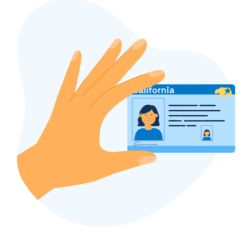 Cartoon hand, holding a California ID.