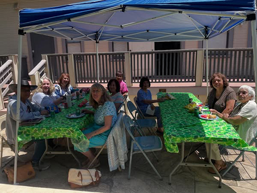 The California Retired Teachers Association Evergreen Valley Division 70 sharing a meal in Japantown San Jose.