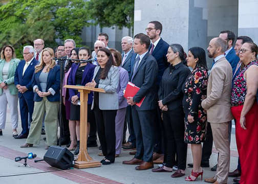 Members of the State Democratic Caucus photographed speaking
