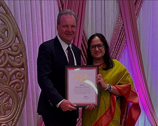 Senator Cortese presenting a certificate to member of American Association of Physicians of Indian Origin, Dr. Kale 
