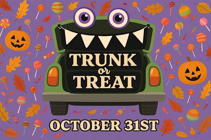 Promotional graphic for event reading “Trunk or Treat October 31st”