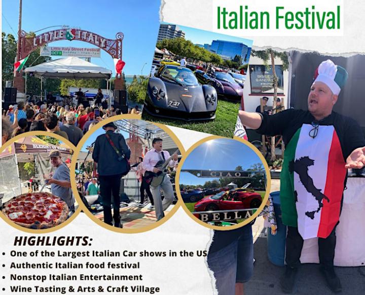 Promotional graphic for event reading “Italian Festival” and “highlights”