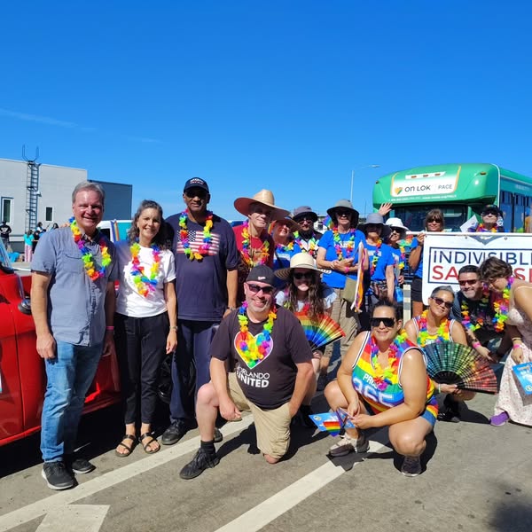 Senator Cortese photographed with community leaders and volunteers at the Silicon Valley PRIDE parade