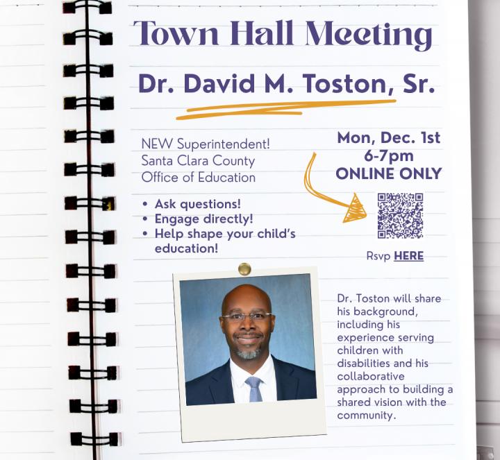 Graphic promoting event, reading “Town Hall Meeting; Dr. David M. Toston, Sr.” with information regarding registration