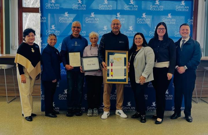 District Director Michelle Pelayo-Osorio with Gavilan President Pedro Avila and other school/elected officials
