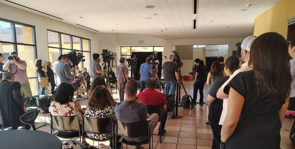 Press conference in support of survivors, photographed