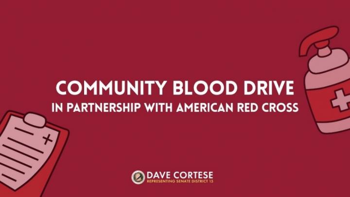 Graphic reading âCommunity Blood Drive, in partnership with American Red Crossâ