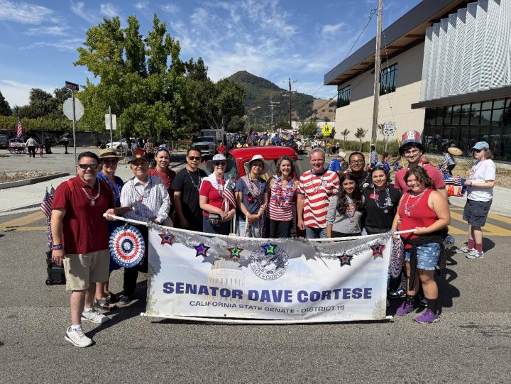 Senator Cortese and Trustee Pattie Cortese alongside volunteers and staff at the Morgan Hill Freedom Fest July 4th Parade