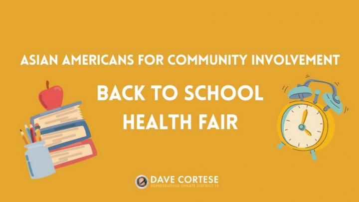 Graphic reading “Asian Americans for Community Involvement Back to School Health Fair”