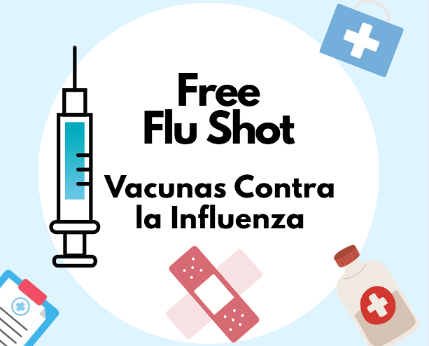 Graphic reading “Free Flu Shot, Vacunas Contra la Influenza”