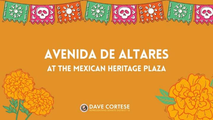Graphic reading “Avenida De Altares at the Mexican Heritage Plaza”