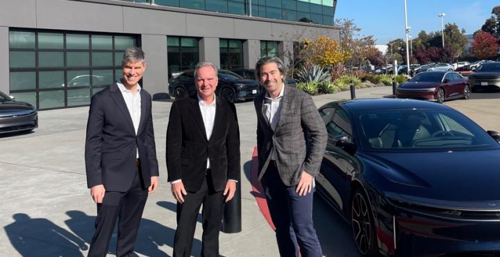 Senator Cortese photographed outside Lucid Motors with Ryan McCarthy and Daniel Witt