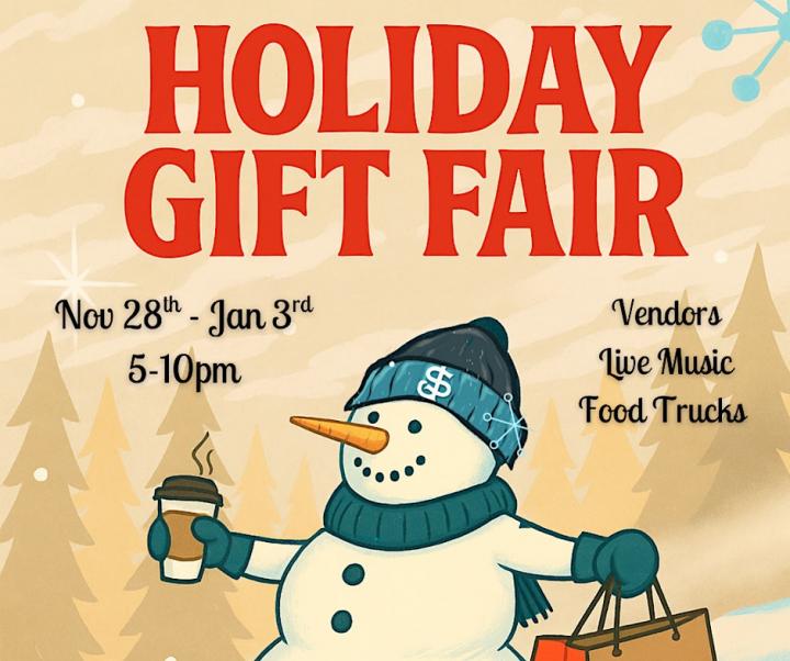 Promotional graphic reading “Holiday Gift Fair” with details pertaining to date(s) and time