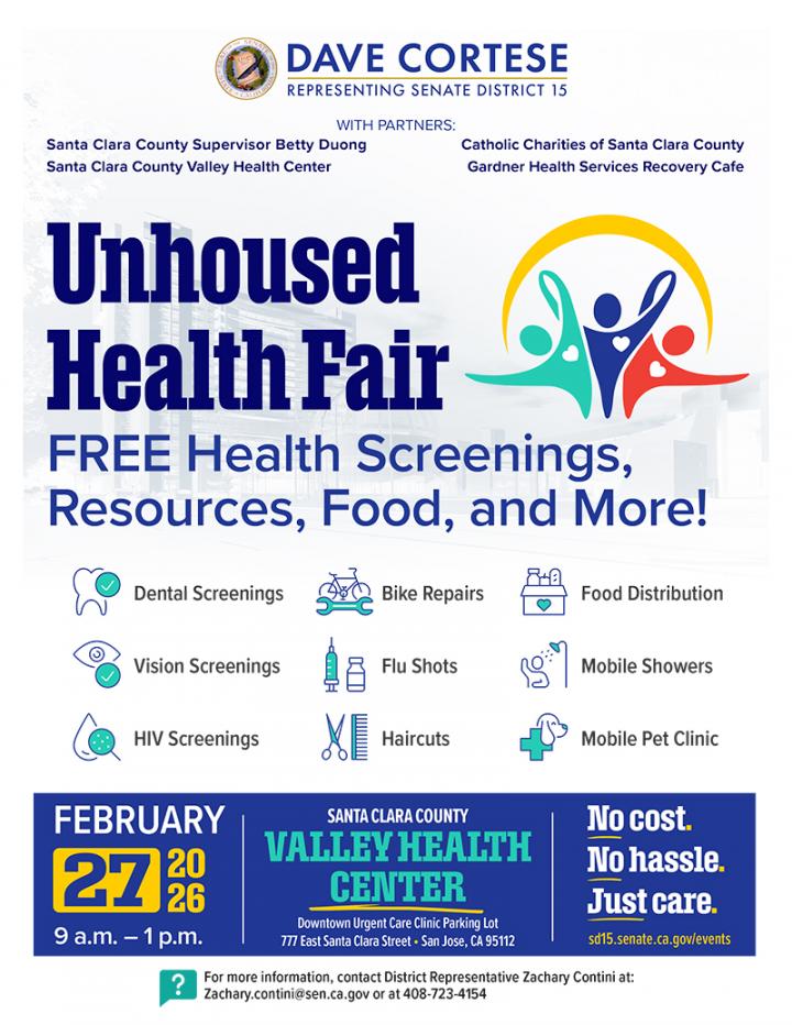 Flyer for Cortese's Unhoused Health Fair