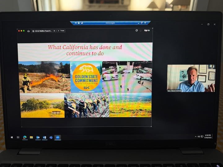 Photograph of Virtual Town Hall presentation by Senator Cortese